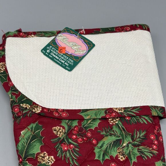 Charles Craft Red Holly Christmas Stocking Cross Stitch Cuff Project USA 15" L - Picture 7 of 8